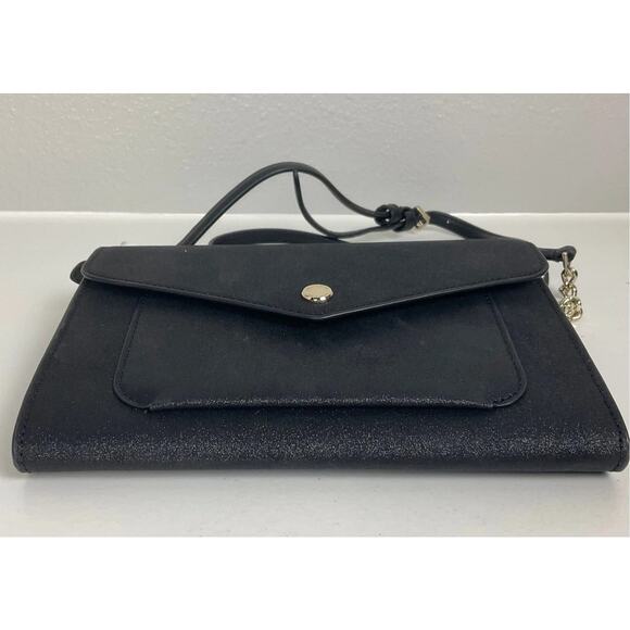 Kate Spade Black Crossbody Purse Metallic Fabric Flap Closure Gold Chain Handbag - Picture 6 of 10